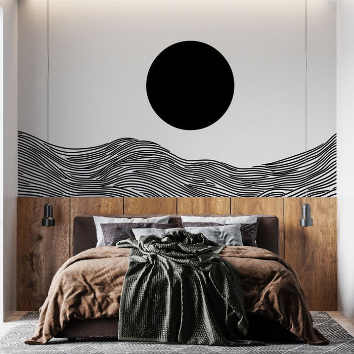 Mural Wallpaper Abstract | Waves and Black Sun