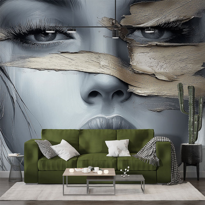 Abstracte Foto Behang | Mysterieus gezicht met gouden accenten