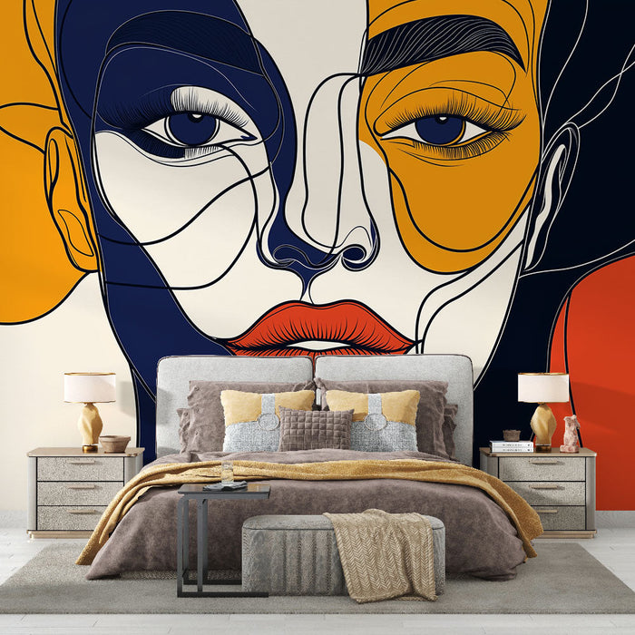 Mural Wallpaper abstract face | Artistic portrait in colorful lines