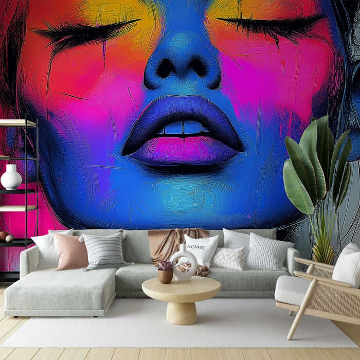 Foto Behang | Stiliseeritud nägu erksate ja elavate värvidega