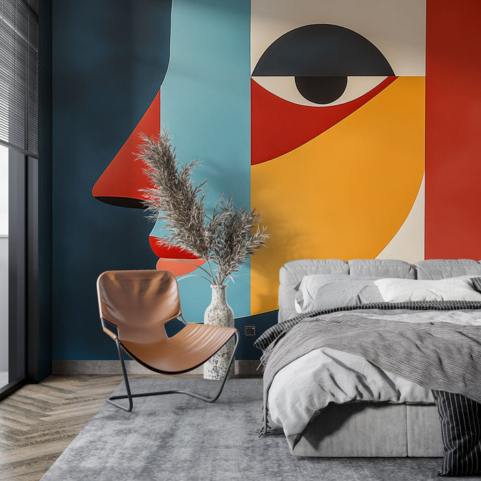 Mural Wallpaper Abstract | Stylized Face with Bright Colors