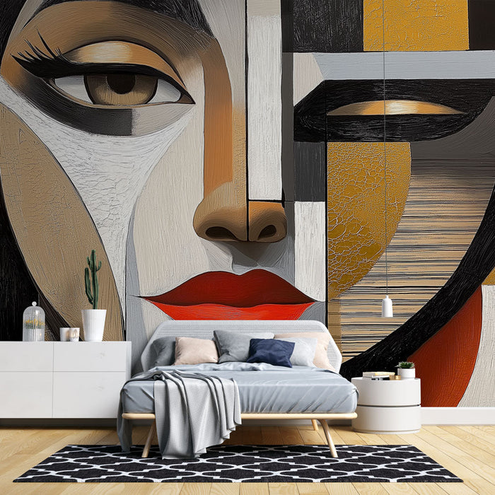 Mural Wallpaper abstract | Stylized face with geometric shapes