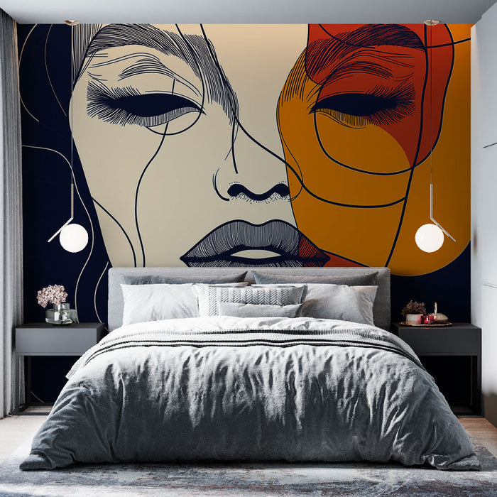 Mural Wallpaper abstract | Stylized face with touches of bright color