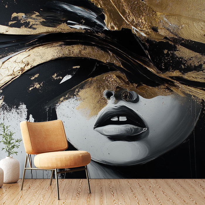 Foto Behang | Gestileerd gezicht met gouden accenten