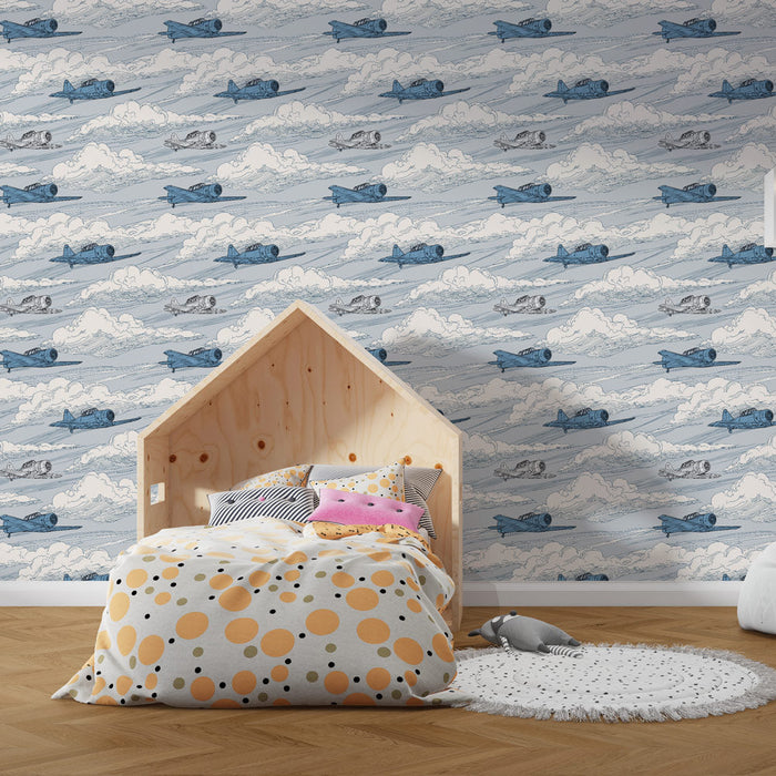 Tapete αεροπορικού | Βιντάζ αεροσκαφών που φωτίζουν το συννεφιασμένο ουρανό