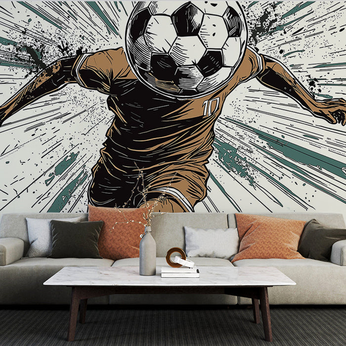 Mural Wallpaper dynamisk fotballplakat | Spiller i aksjon med en fotball