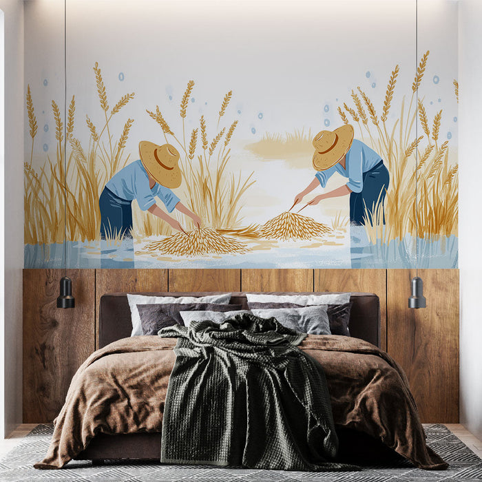 Papel pintado agricultura | Escena de la cosecha en los campos de trigo