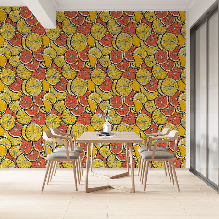 Fototapet agrumes | Farverigt mønster af skiver af citroner og appelsiner