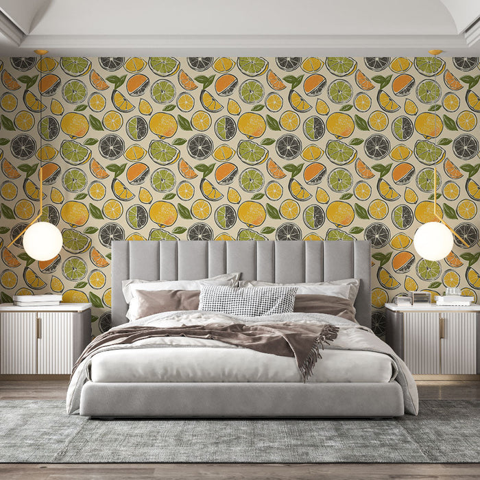 Fototapet agrumi | Barviti vzorci citrusov na kremnem ozadju