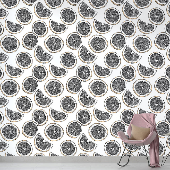 Fotótapé agrumes | Citrom- és narancsszeletek fekete-fehér stílusban