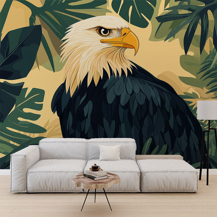Falfestmény sas a dzsungelben | Fenséges sas buja lombozat által körülvéve