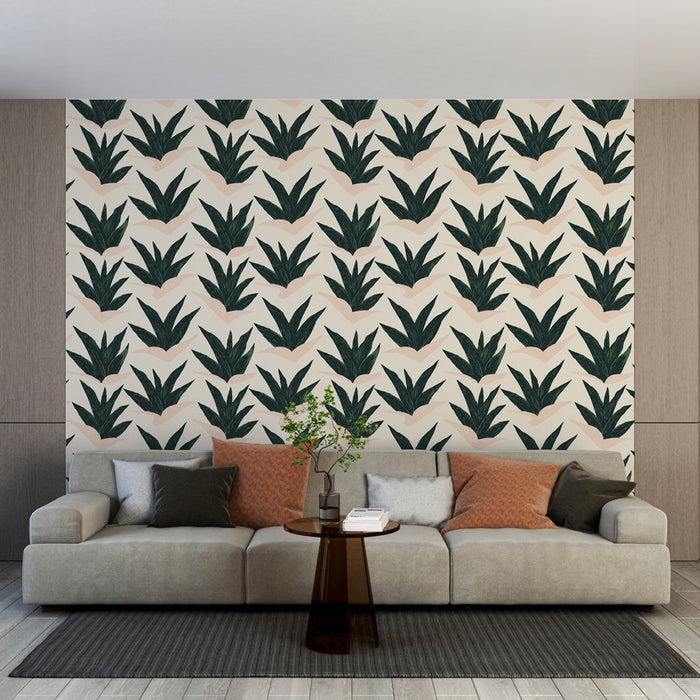 Foto Behang aloe vera | Herhalend patroon van aloe vera bladeren op een lichte achtergrond