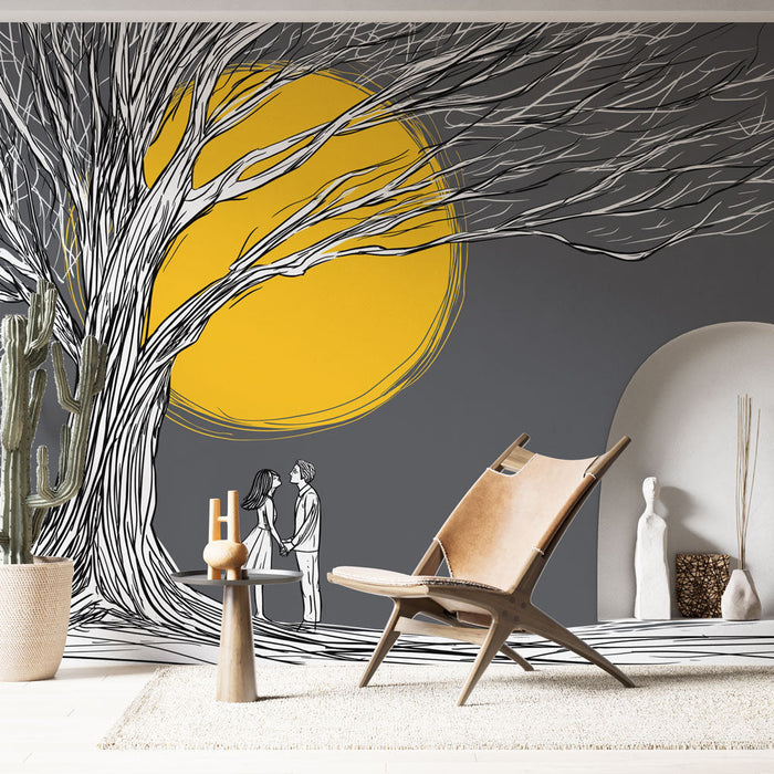 Fotótapéta a szerelem a nap alatt | Romantikus sziluett egy nagy fa alatt