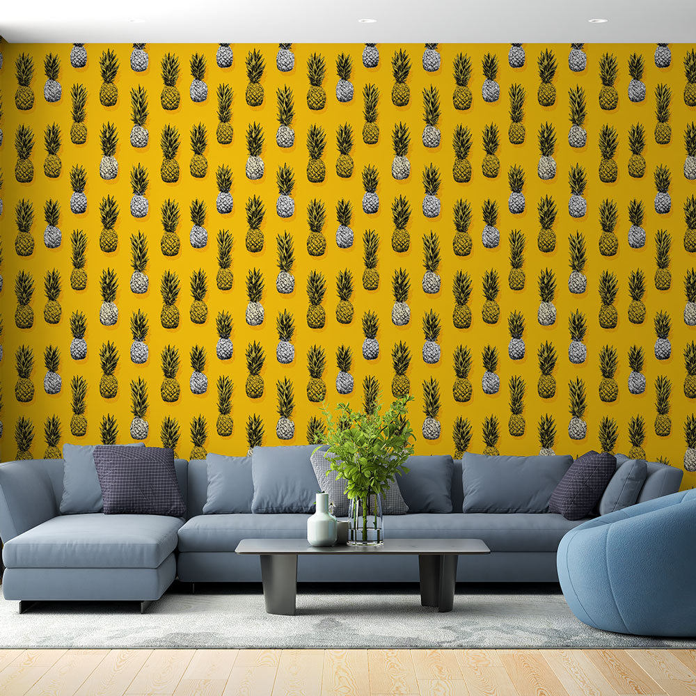 Foto Behang ananas | Vrolijk patroon van kleurrijke ananassen op een g —  WonderMural, image size:1000x1000