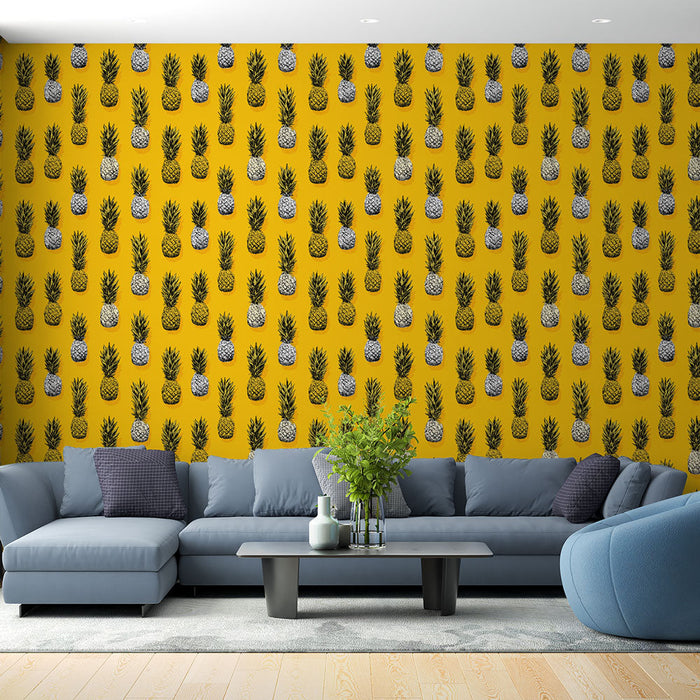 Fototapet ananas | Vesel vzorec pisanih ananasov na rumenem ozadju