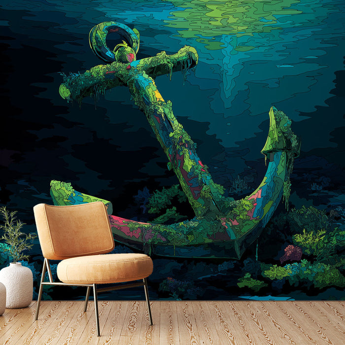 Tapetti ankkuri meri | Värillinen ankkuri vedenalaisessa maisemassa