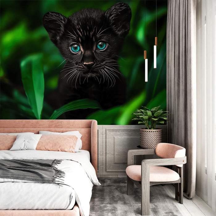 Mural Wallpaper animal | Mysterious little feline in the greenery