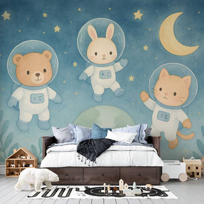 Tapete životinje astronauti | Tri slatke životinje u svemirskim odijelima u svemiru