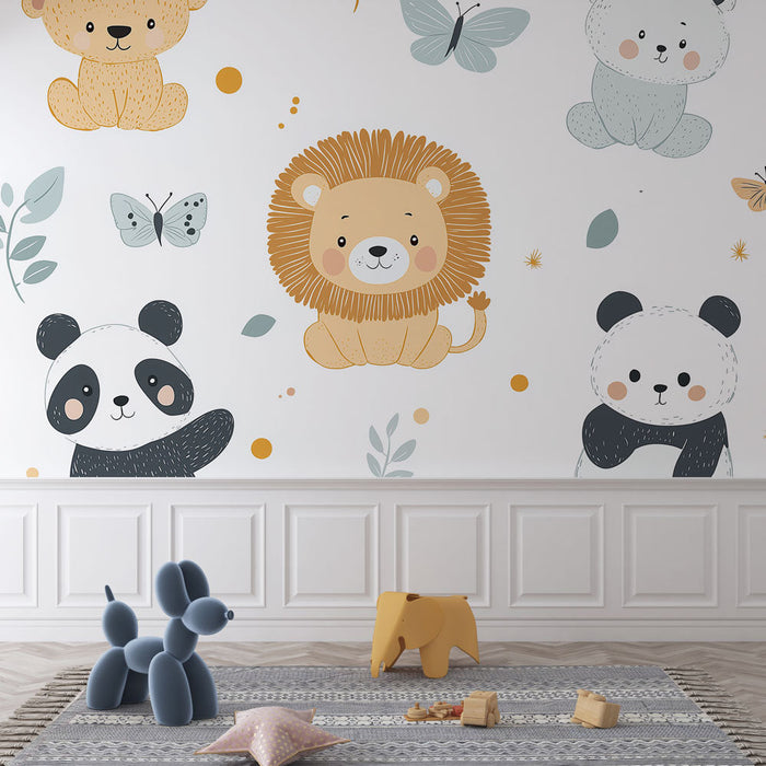 Tapeta ze słodkimi zwierzątkami | Urocze ilustracje zwierząt i motyli