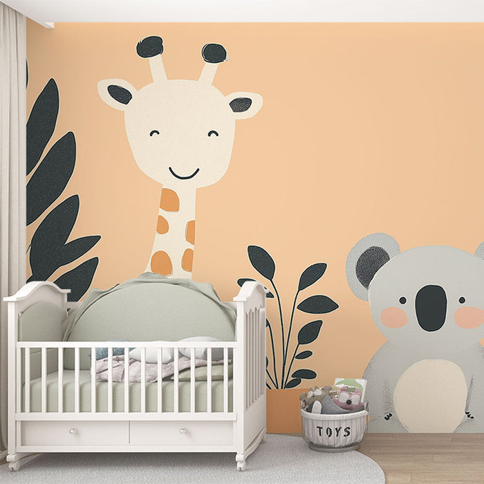 Tapeta slatkih životinja | Žirafa i koala okružene biljkama