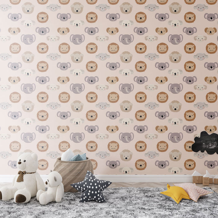 Fototapet srčkane živali | Barviti vzorci živalskih obrazov na mehki podlagi