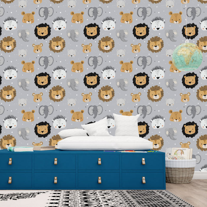 Fototapet søde dyr | Sjove dyrefjæs på en grå baggrund