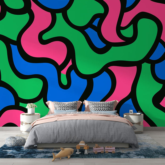 Mural Wallpaper 90s | Green blue pink