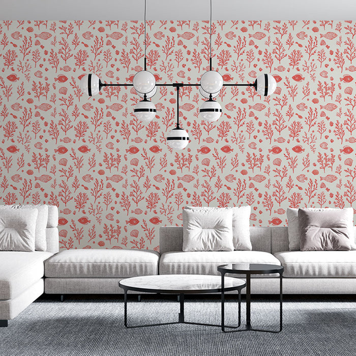 Akvarium Fototapet | Fisk og koralmønster i koralfarver