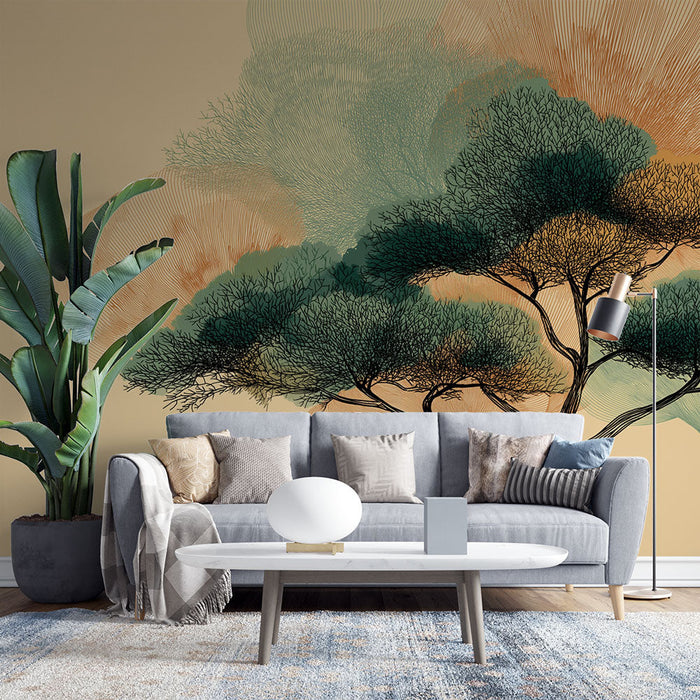 Fotótapéta művészi fa | Vonalak eleganciája és természetes színek keveréke