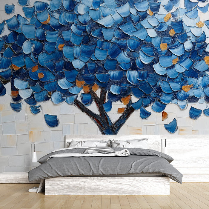 Mural Wallpaper blue tree | Colorful foliage and rich texture