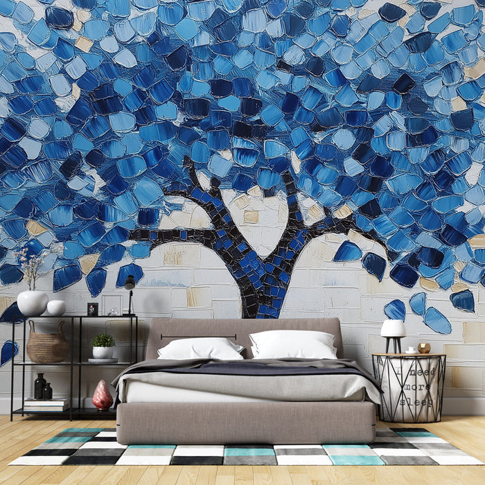 Mural Wallpaper blue tree | Blue gradient foliage and light background