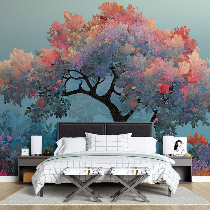 Tapetti värikäs puu | Majesteettinen puu liekehtivillä pastellilehdillä