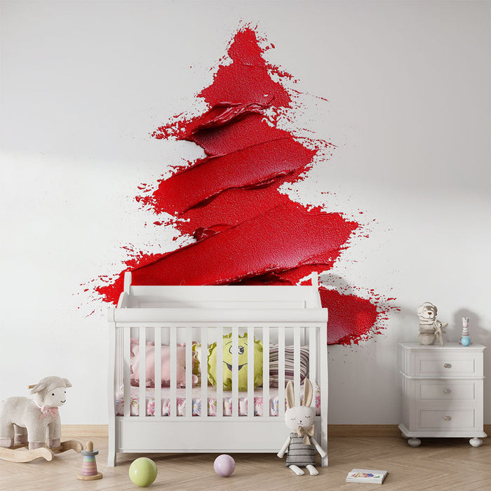 Foto Behang Kerstboom | Gestileerd patroon in rood met een gladde textuur