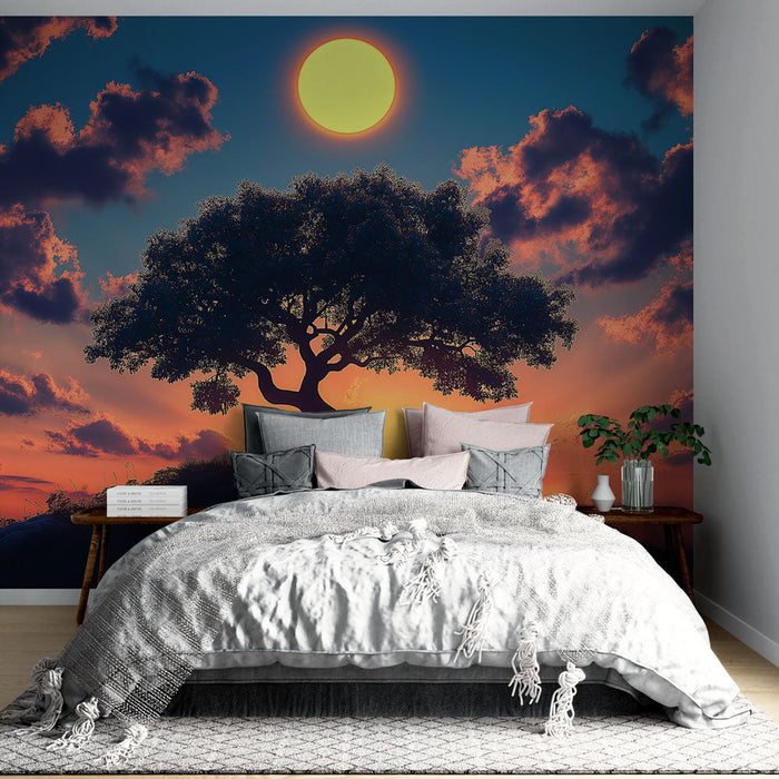 Muralna tapeta drevo življenja | Drevo v silhueti na barvnem ozadju