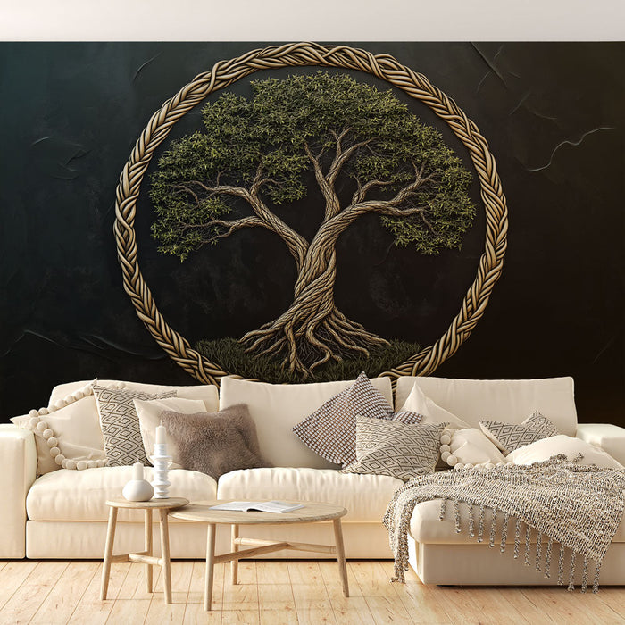 Tapete tree of life | Künstlerisches Design mit verschlungenem Wurzelmuster