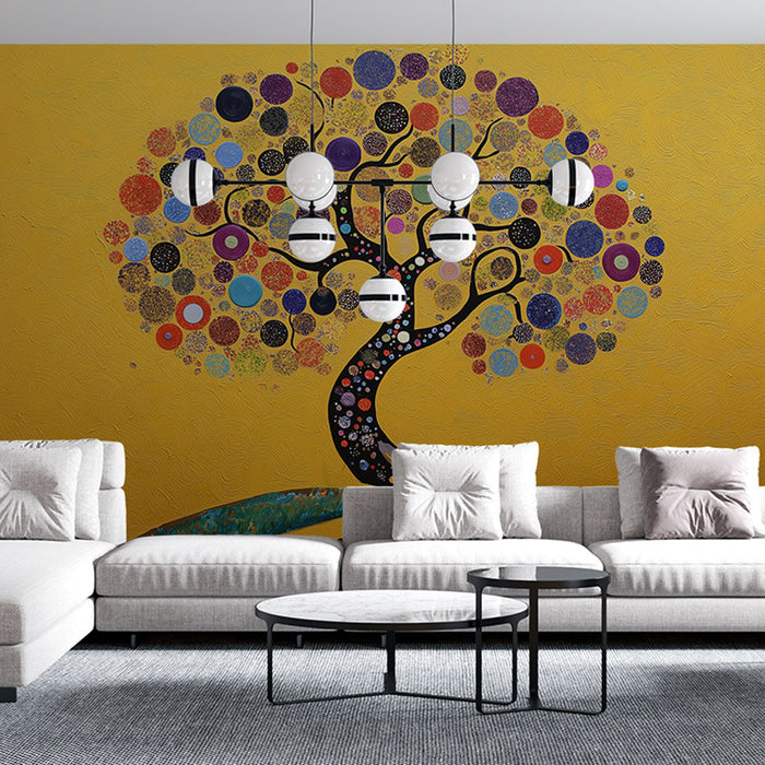 Muralna tapeta drevo življenja | Eksplozija barv na rumeni podlagi