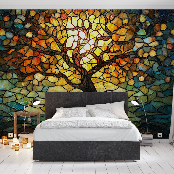 Tapete baum des lebens | Ausbruch von Licht und lebendigen Farben