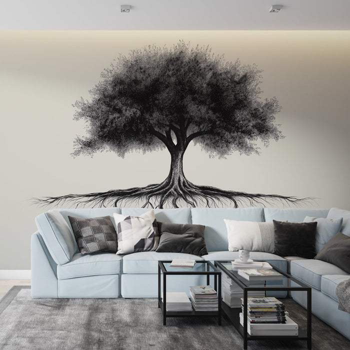 Fototapet hayat ağacı | Zarif monokrom illüstrasyon