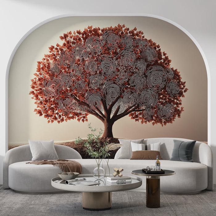 Tapeta strom života | Spirálové vzory a červené listy