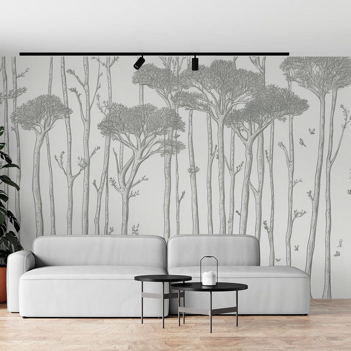 Tree Mural Wallpaper | Black and White Design Drawing