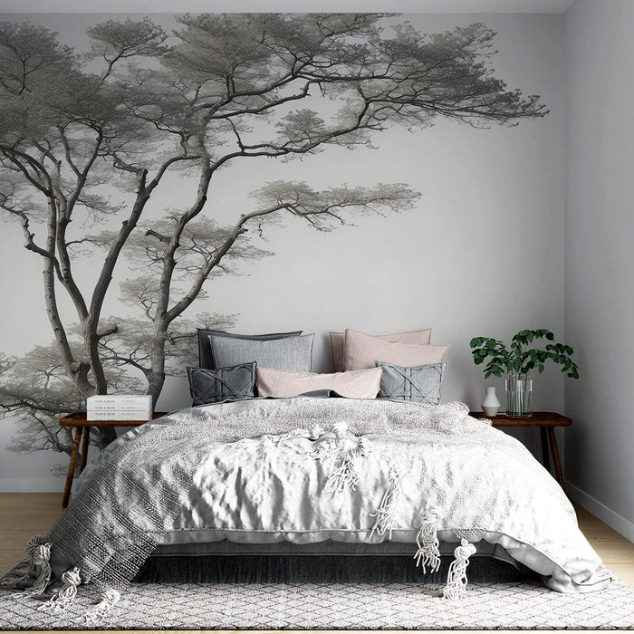 Papel de parede de mural de árvore | Realista em preto e branco