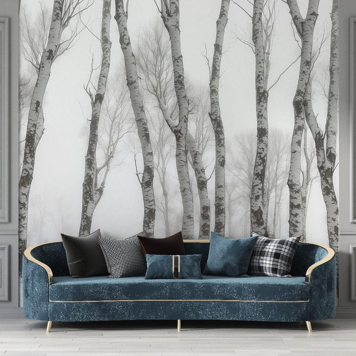 Tree Mural Wallpaper | Black and White Birch Forest