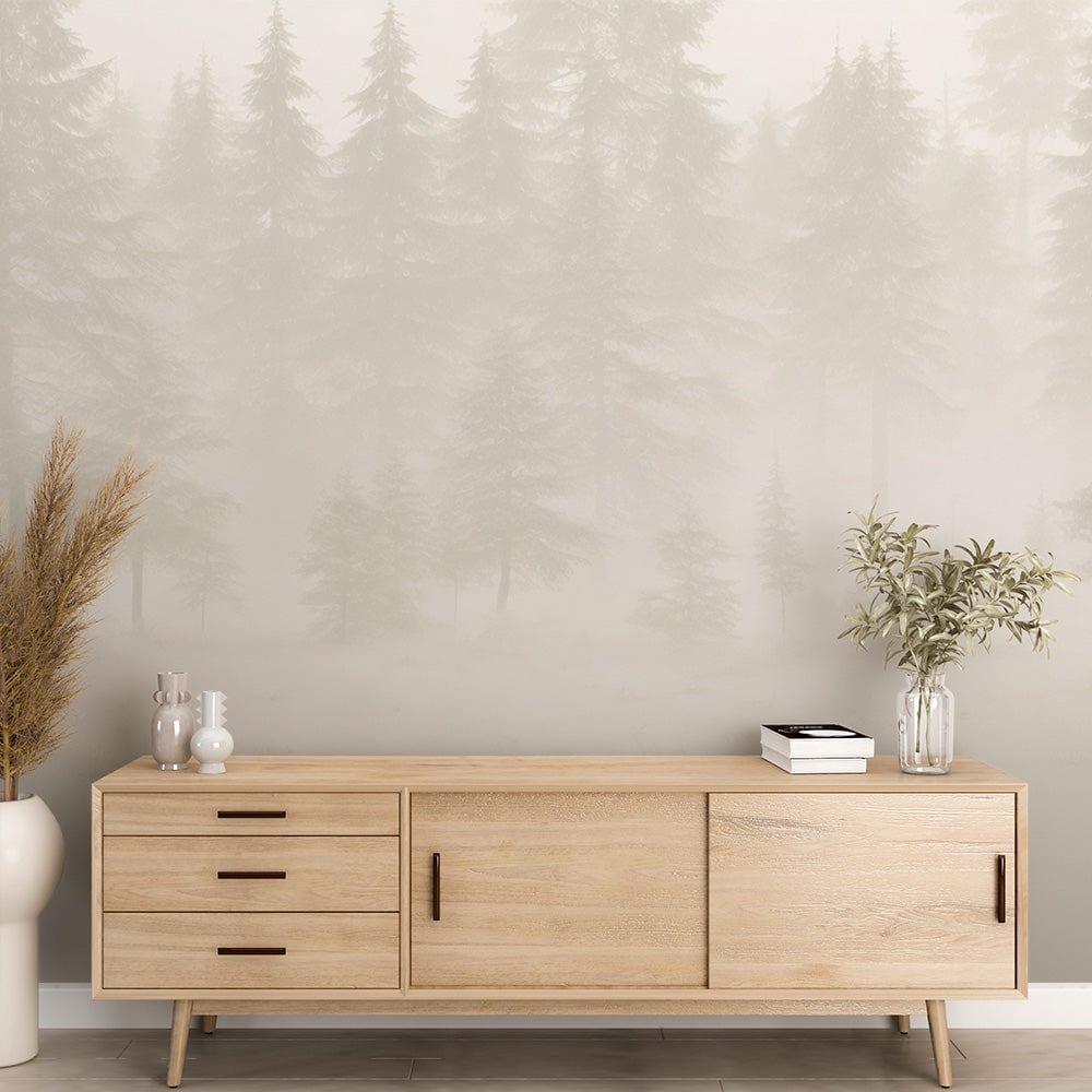 Tree Mural Wallpaper | Neutral Tone Fir Forest — WonderMural