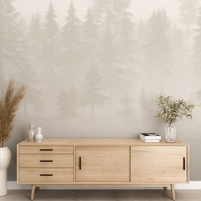 Tree Mural Wallpaper | Neutral Tone Fir Forest