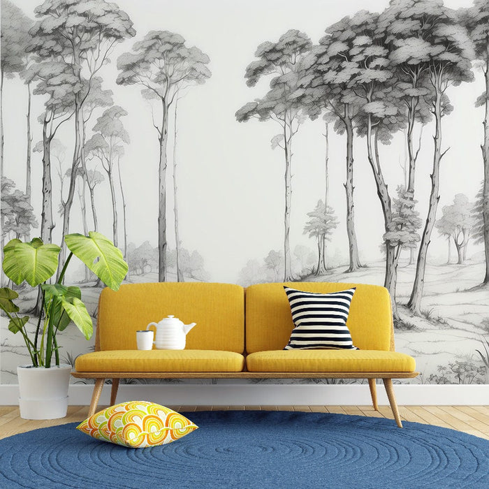 Tree Mural Wallpaper | Black and White Animated Forest