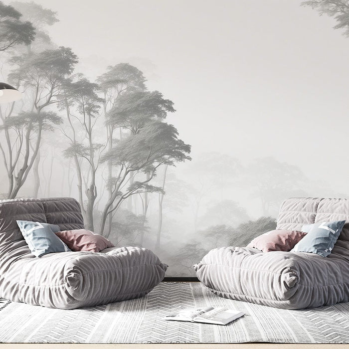 Tree Mural Wallpaper | Realistic in Misty Forest