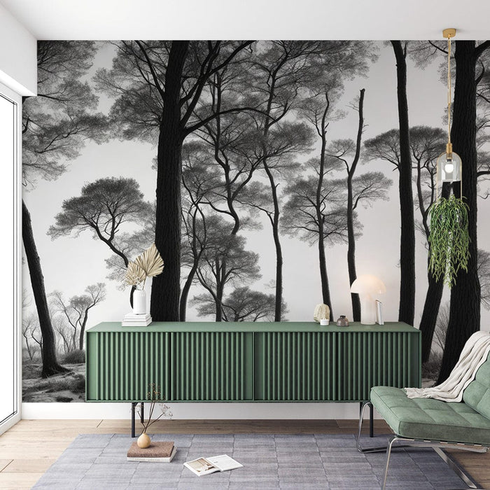 Tree Mural Wallpaper | Black and White Forest