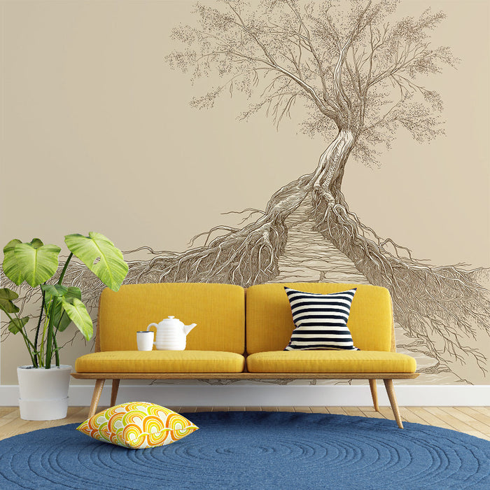 Fotótapé fák és gyökerek | Fa gyökerekkel, melyek egy kőúton átterjednek