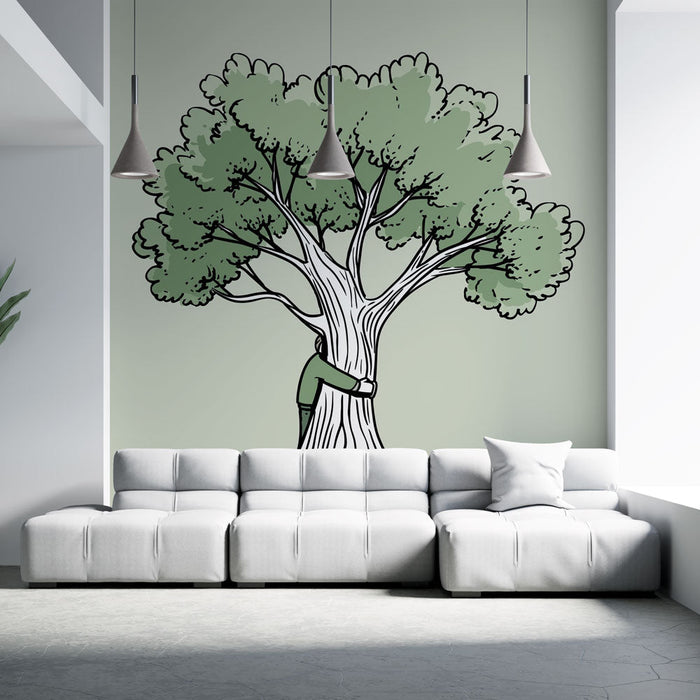 Fototapet drevo | Ilustracija stiliziranega drevesa s karakterjem, ki ga objema