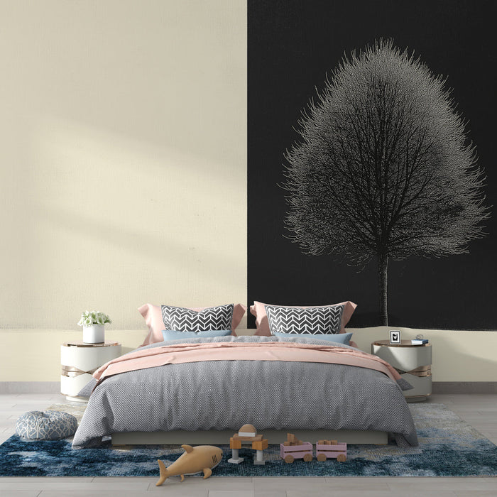 Papel pintado negro y beige árbol | Dualidad